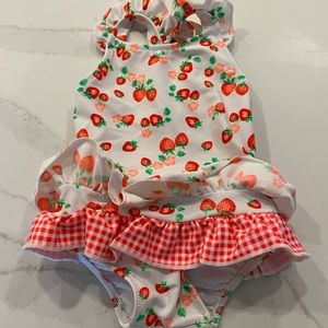 Sunuva strawberry print baby girl swimsuit